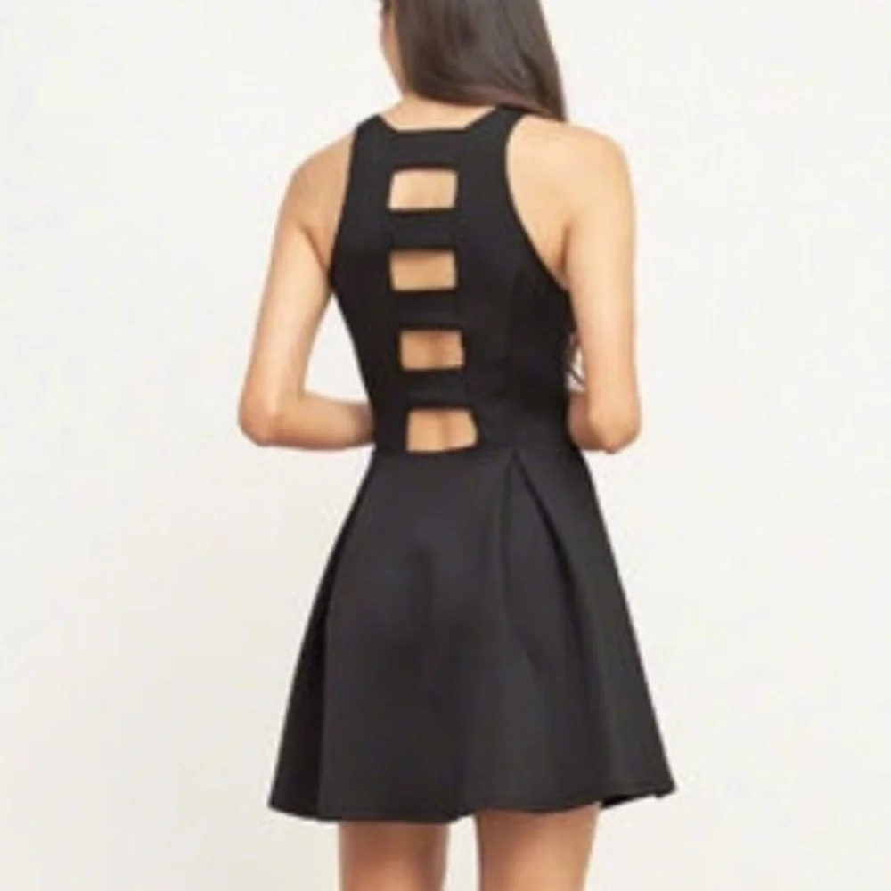 Abercrombie & Fitch | High Neck Skater Ladder Back Scuba Sleeveless Mini Dress - Picture 3 of 16